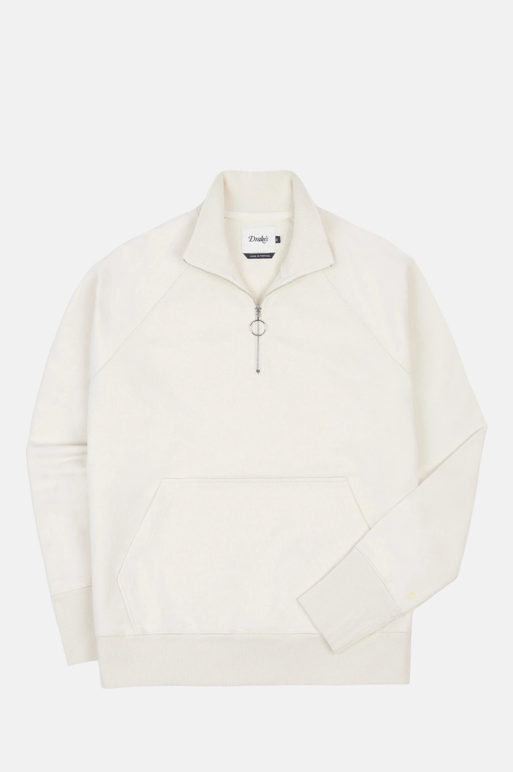 Drake's LS Cotton Quarter Zip Sweatshirt Ecru.