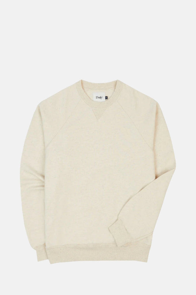 Drake's Long Sleeve Cotton-Hemp Raglan Sweatshirt in Ecru