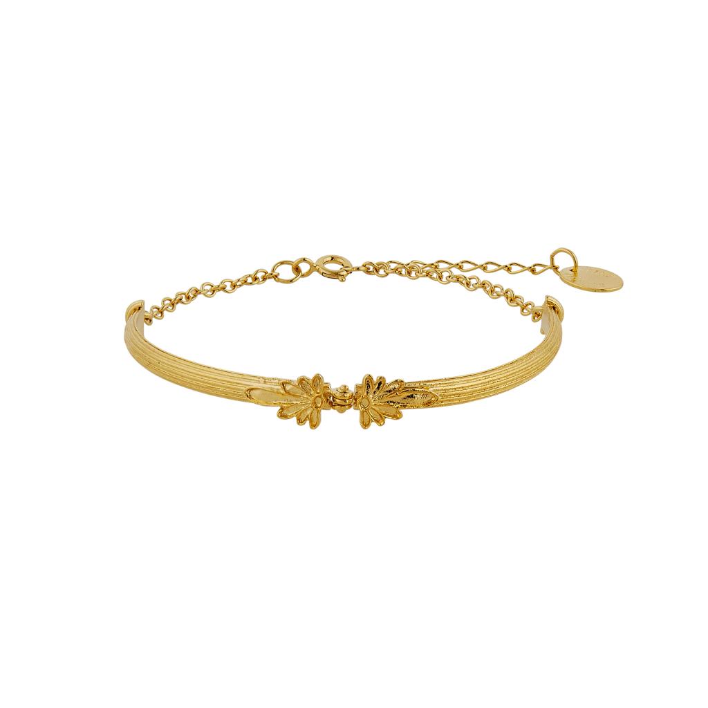 A.M. Hinged Column Bracelet with Ornate Detailing Gold