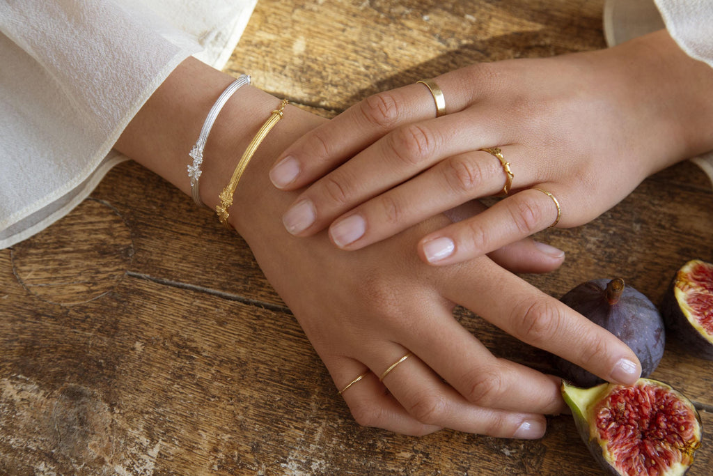 A.M. Hinged Column Bracelet with Ornate Detailing Gold