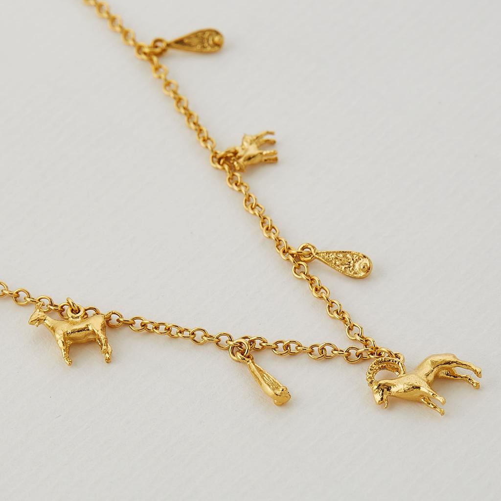 A.M. Mountain Goat Family Necklace with Ornate Drops Gold