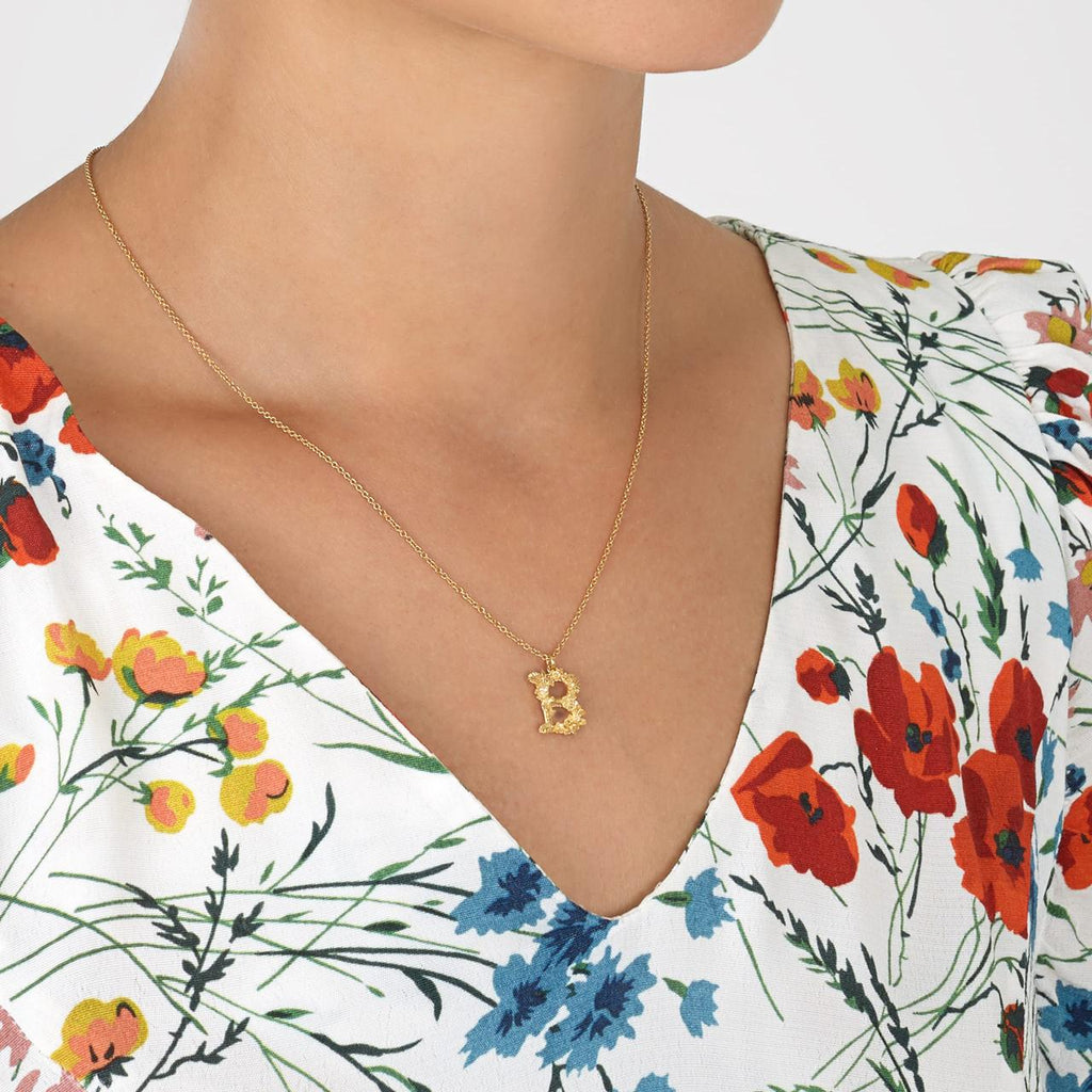A.M. Floral Alphabet B Necklace Gold
