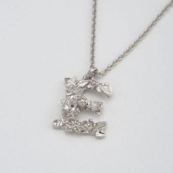 A.M. Floral Alphabet E Necklace Silver