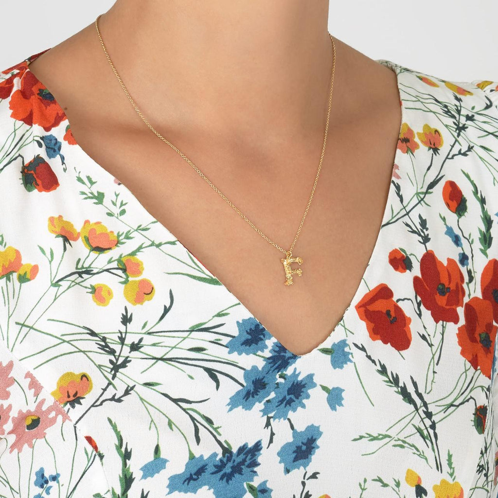 A.M. Floral Alphabet F Necklace Gold