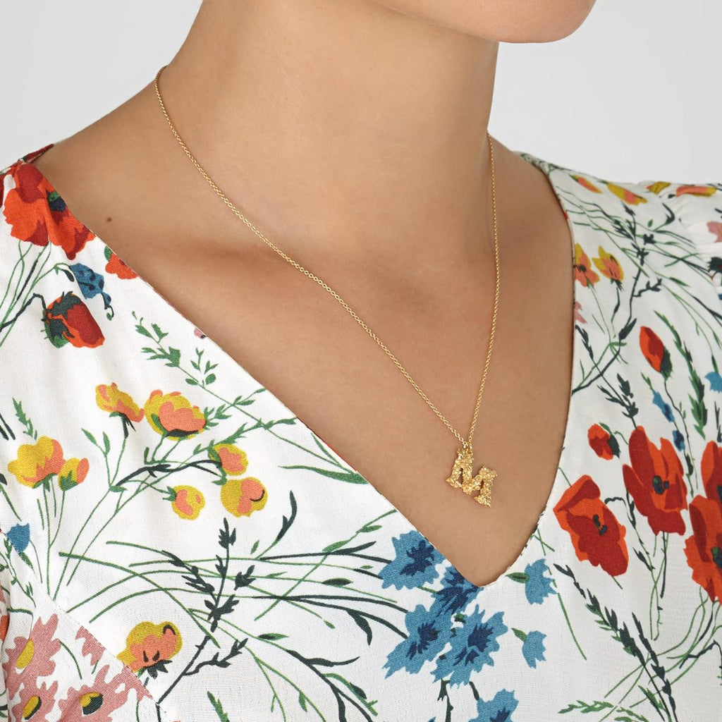 A.M. Floral Alphabet M Necklace Gold