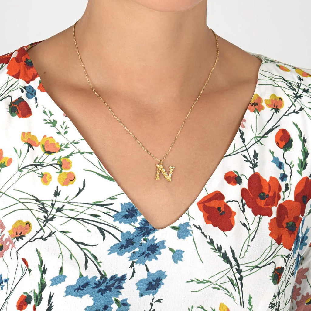 A.M. Floral Alphabet N Necklace Gold