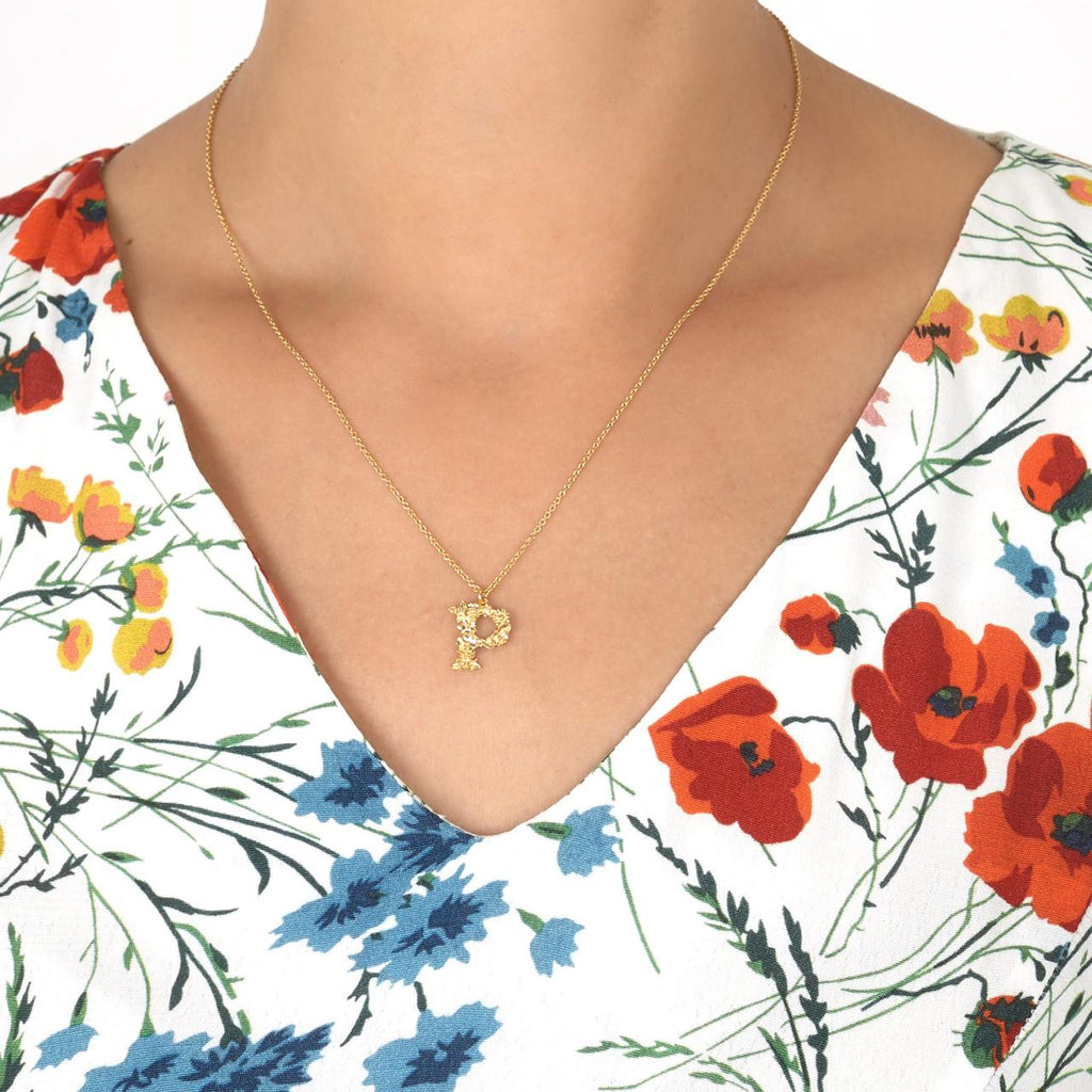 A.M. Floral Alphabet P Necklace Gold