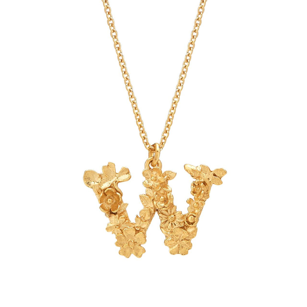 A.M. Floral Alphabet W Necklace Gold