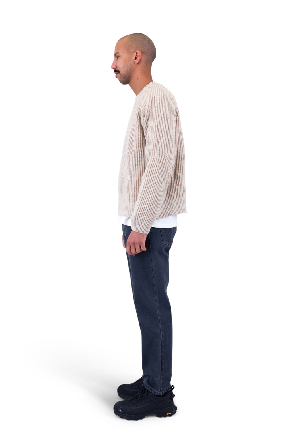 Plated Rib Crew Stone Ecru