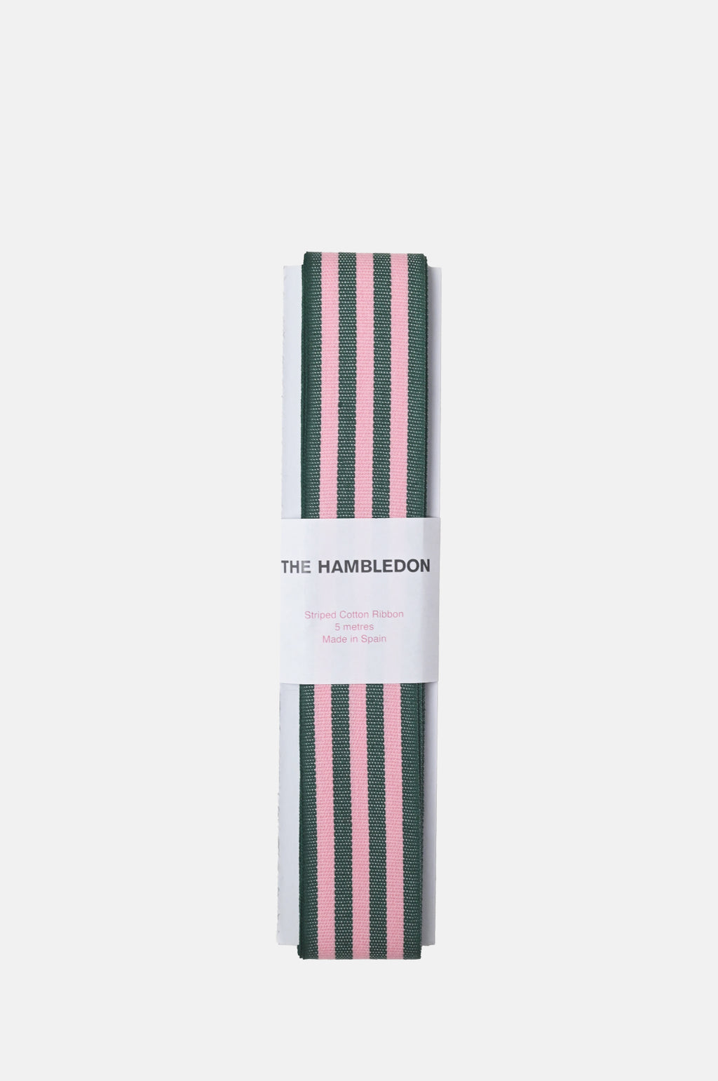 Forest Green and Candy Pink Cotton Stripe Ribbon 35mmx5m.