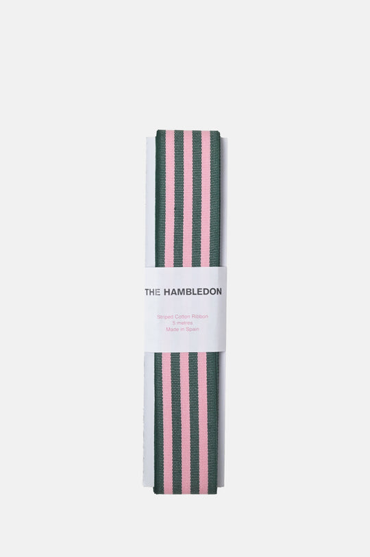 Forest Green and Candy Pink Cotton Stripe Ribbon 35mm x 5m