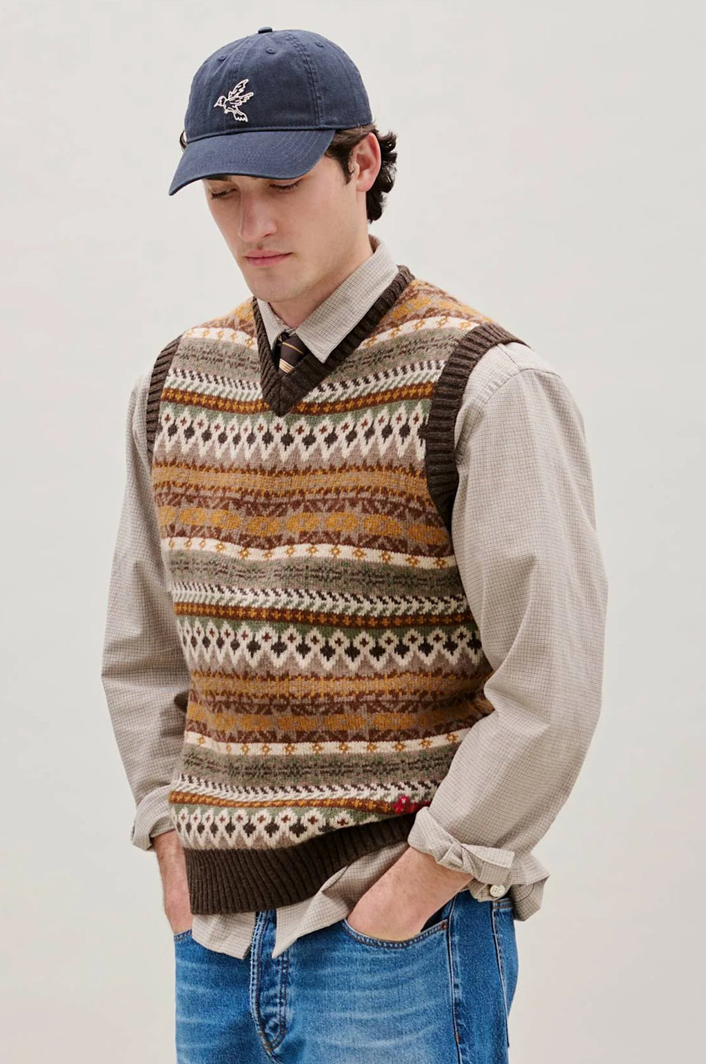 Bird Washed Herringbone Cap Navy