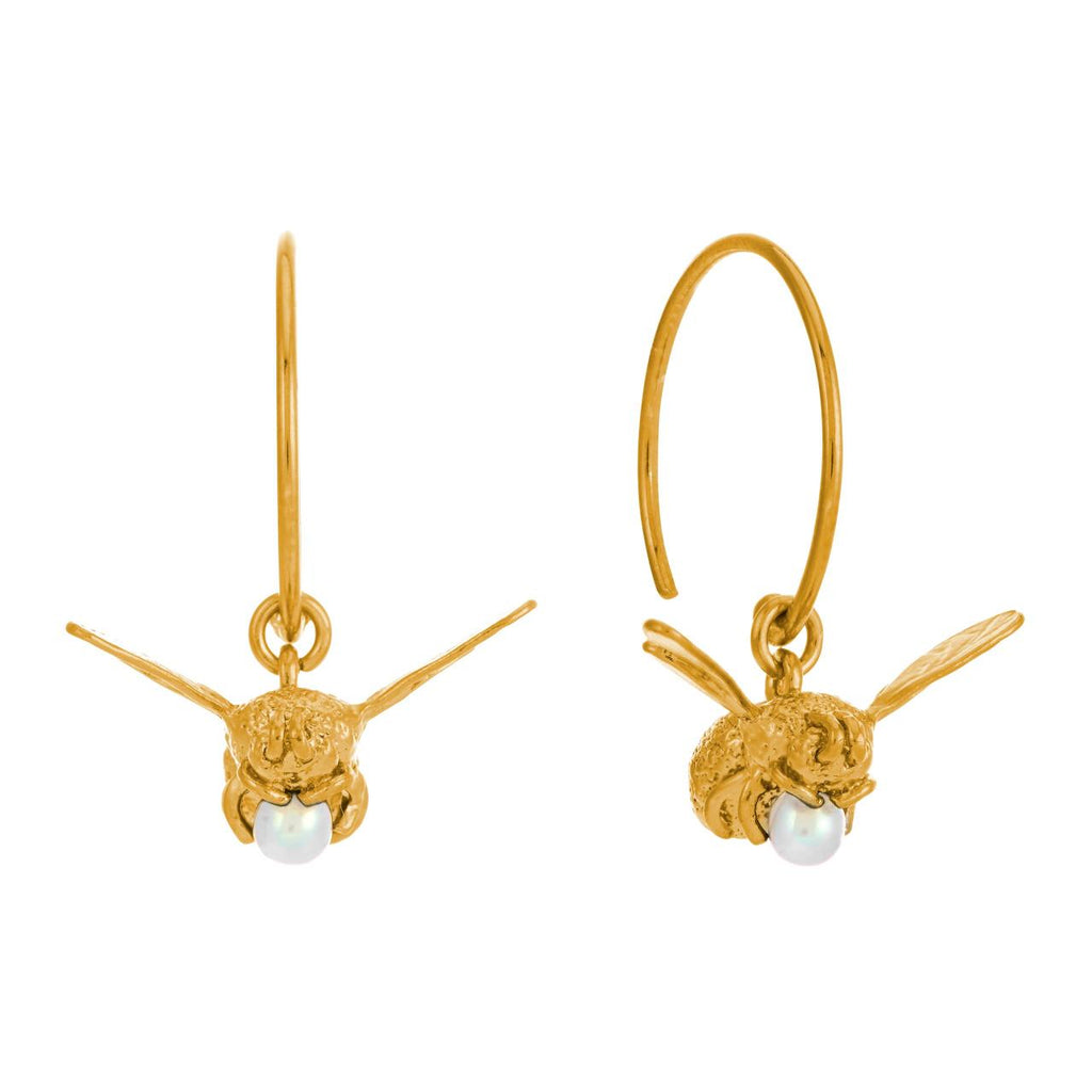 A.M. Flying Bee with Pearl Hoop Earrings Gold