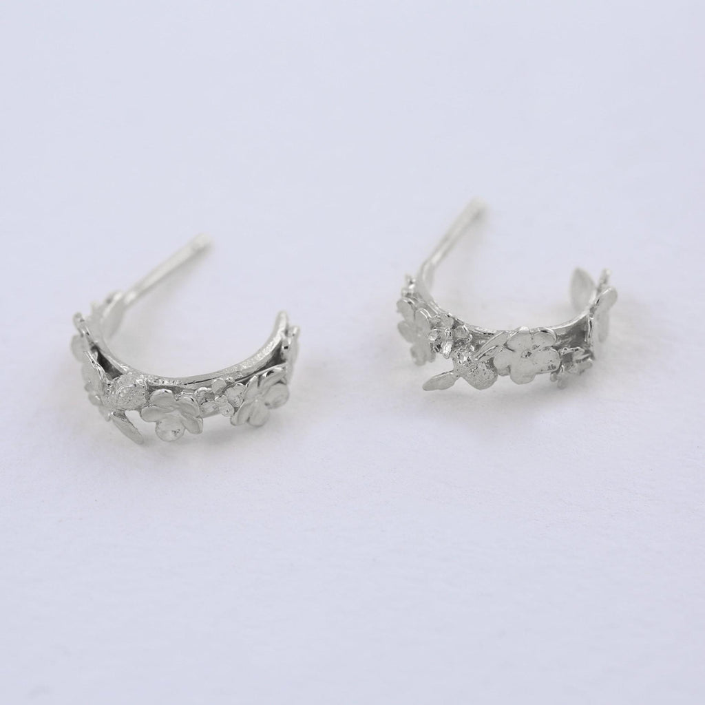 A.M. Floral Huggie Hoop Earrings with Itsy Bitsy Bee Silver