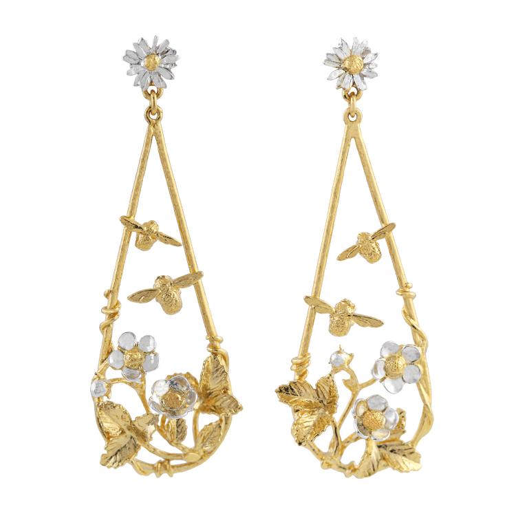 A.M. Strawberry Patch Teardrop Earrings with Buzzing Bees
