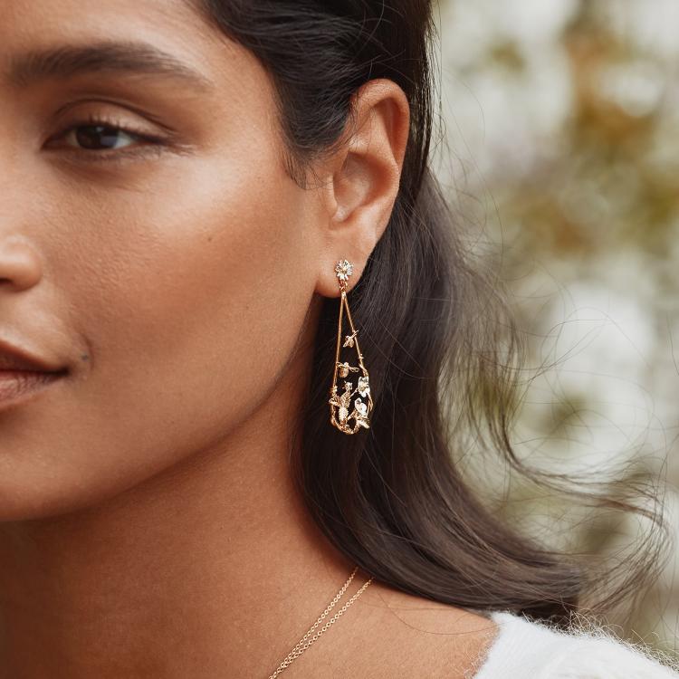 A.M. Strawberry Patch Teardrop Earrings with Buzzing Bees