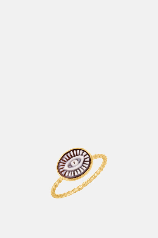 Cameo Small Sardonyx Brown Eye Ring