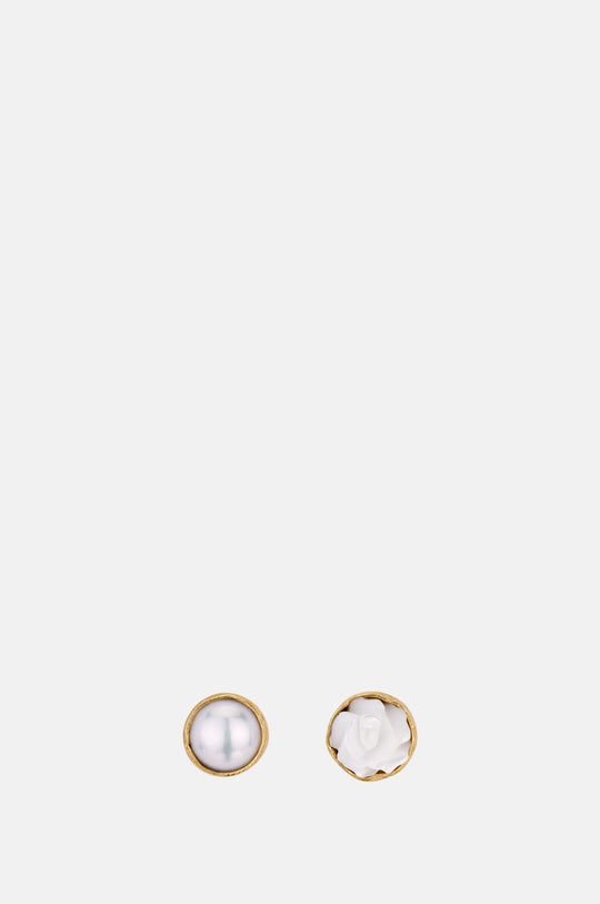 Mismatched Pearl & Flower Stud Earrings