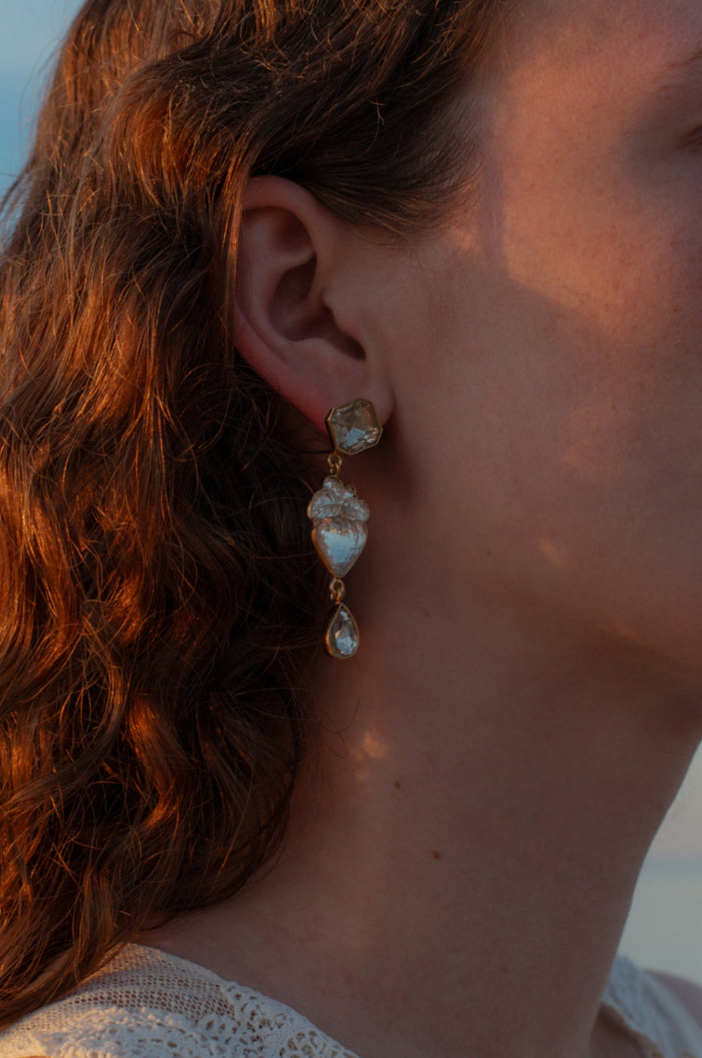 Three Charm Vintage Crystal Earrings