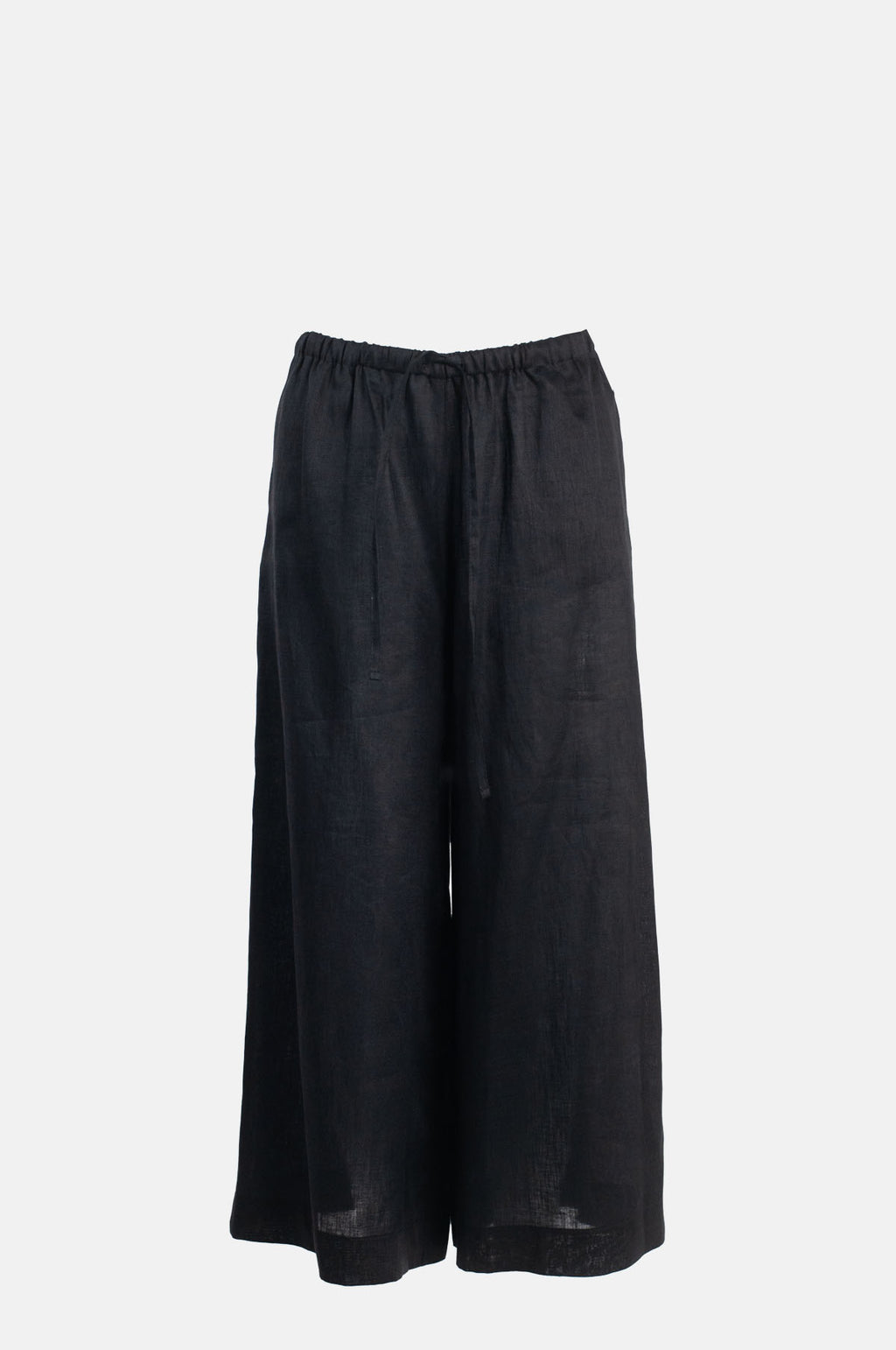 Greek Archaic Kori Cropped Drawstring Linen Pants Black.