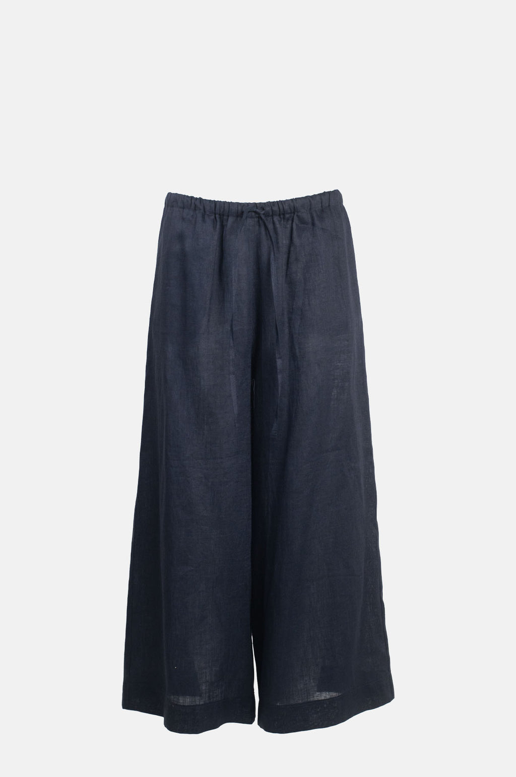 Greek Archaic Kori Cropped Drawstring Linen Pants Navy.