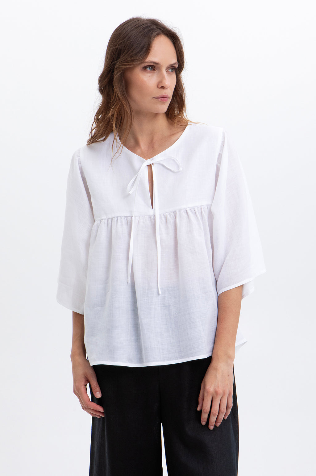 L/S Bow Blouse w/Ties White