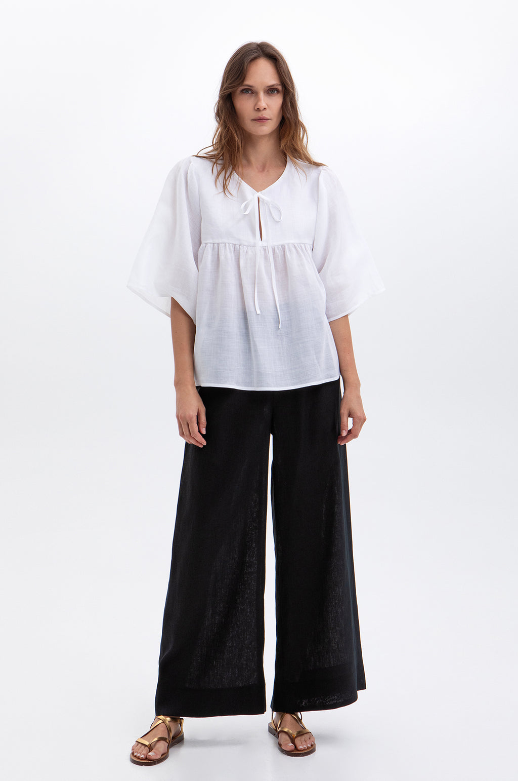 L/S Bow Blouse w/Ties White