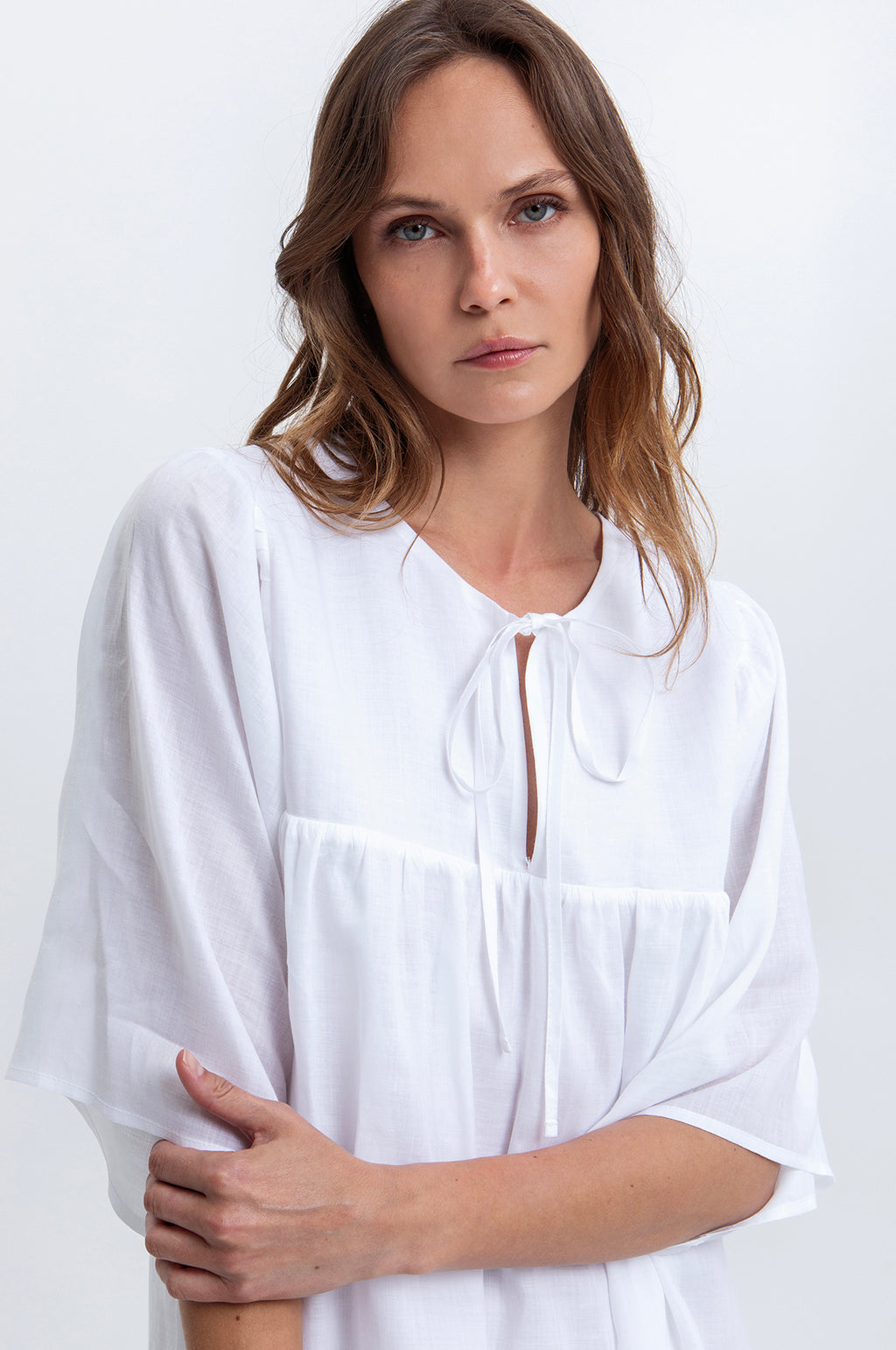 L/S Mini Dress w/Ties White