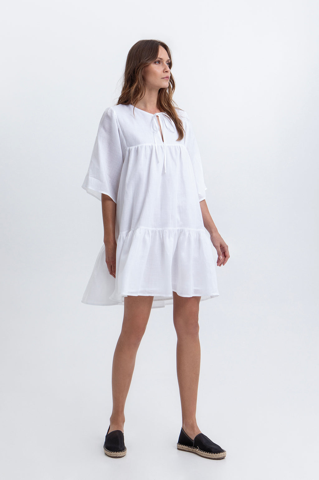 L/S Mini Dress w/Ties White