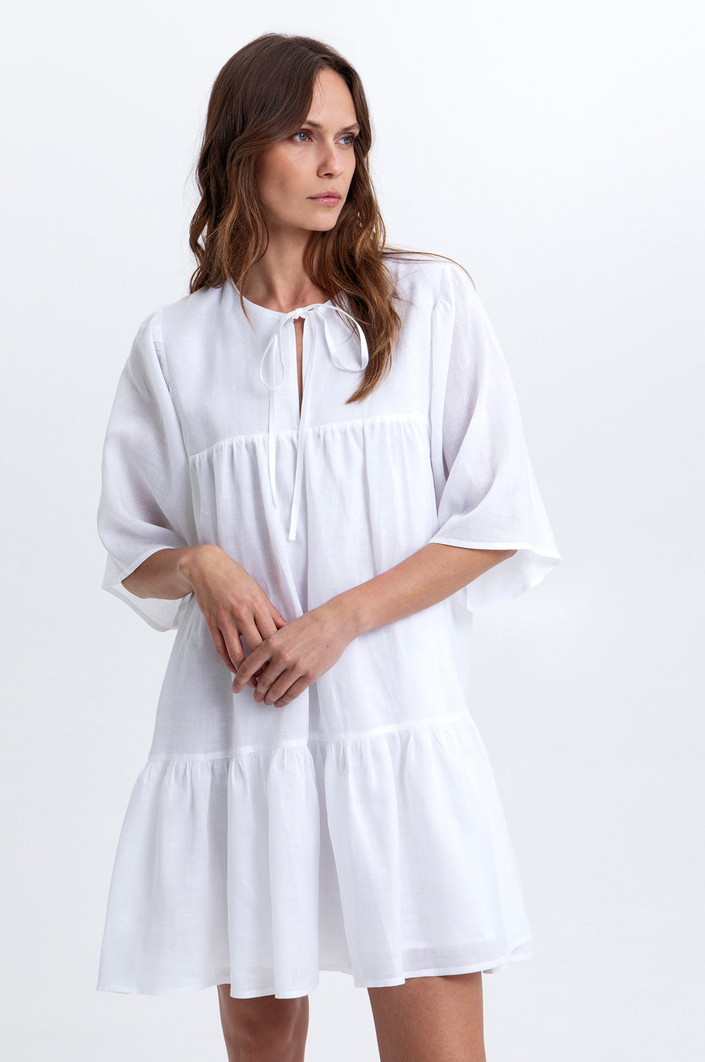 L/S Mini Dress w/Ties White