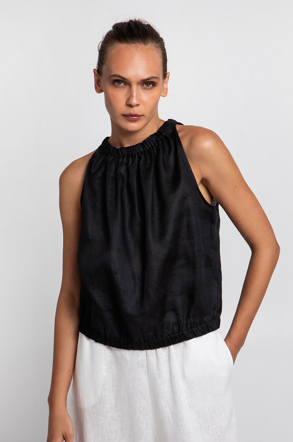Sleeveless Linen Top Black