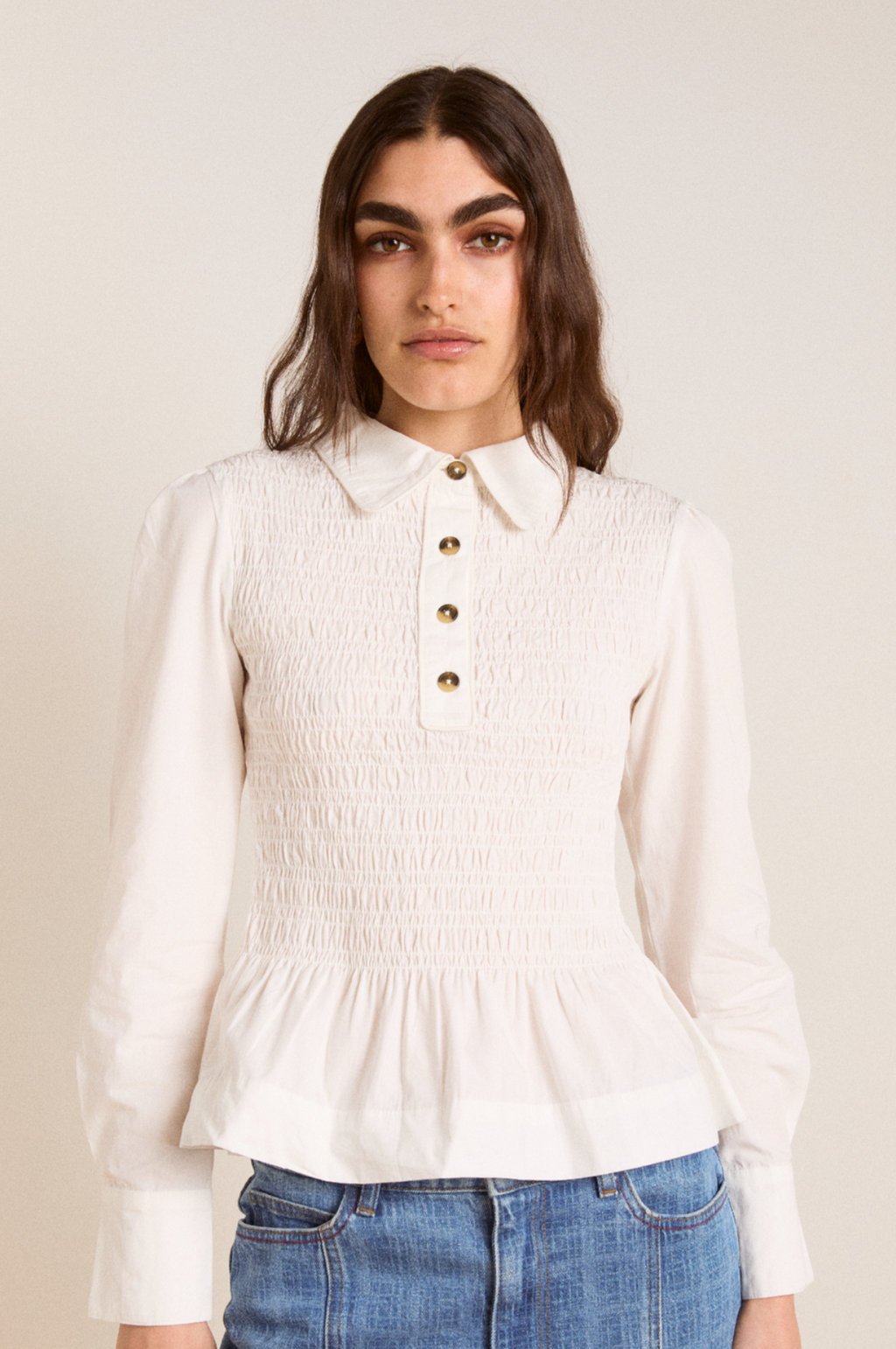 Hazel Shirred Shirt White