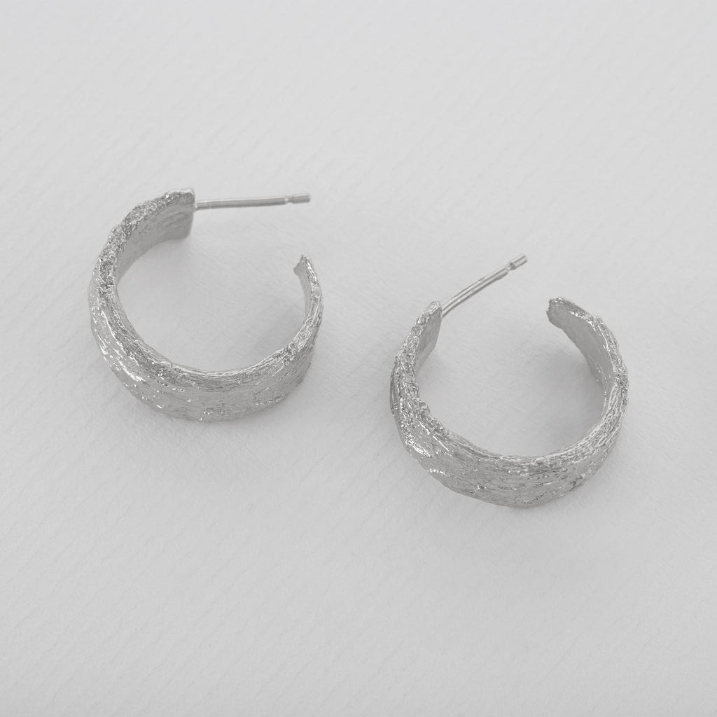 A.M. Wide Bark Hoop Earrings Silver
