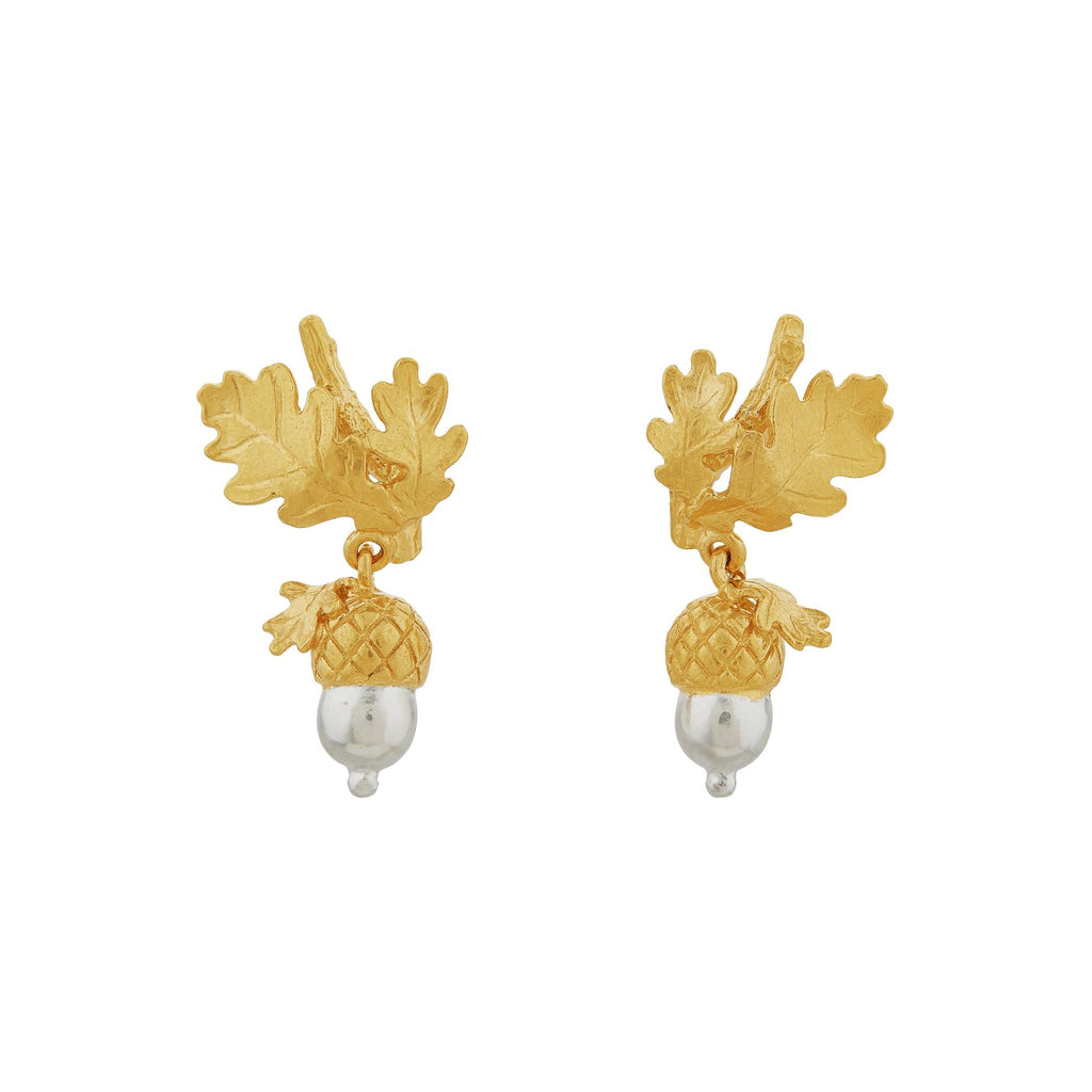 A.M. Acorn Drop Earrings, Gold-plated with Silver detail