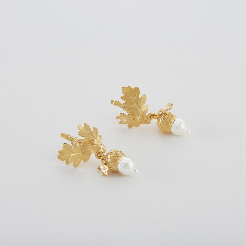 A.M. Acorn Drop Earrings, Gold-plated with Silver detail