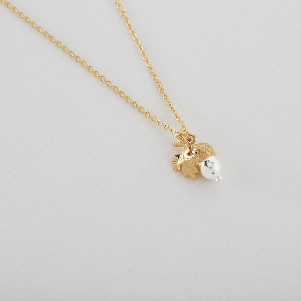 A.M. Acorn Necklace, Gold-plated with Silver detail