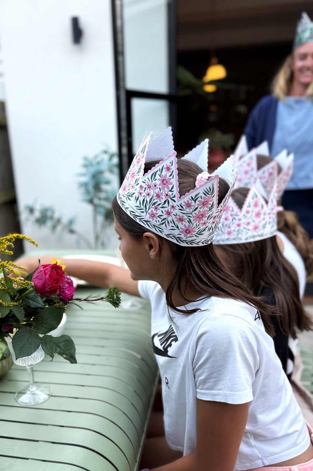 Botanical Party Hat Crown Card Pink Cosmos