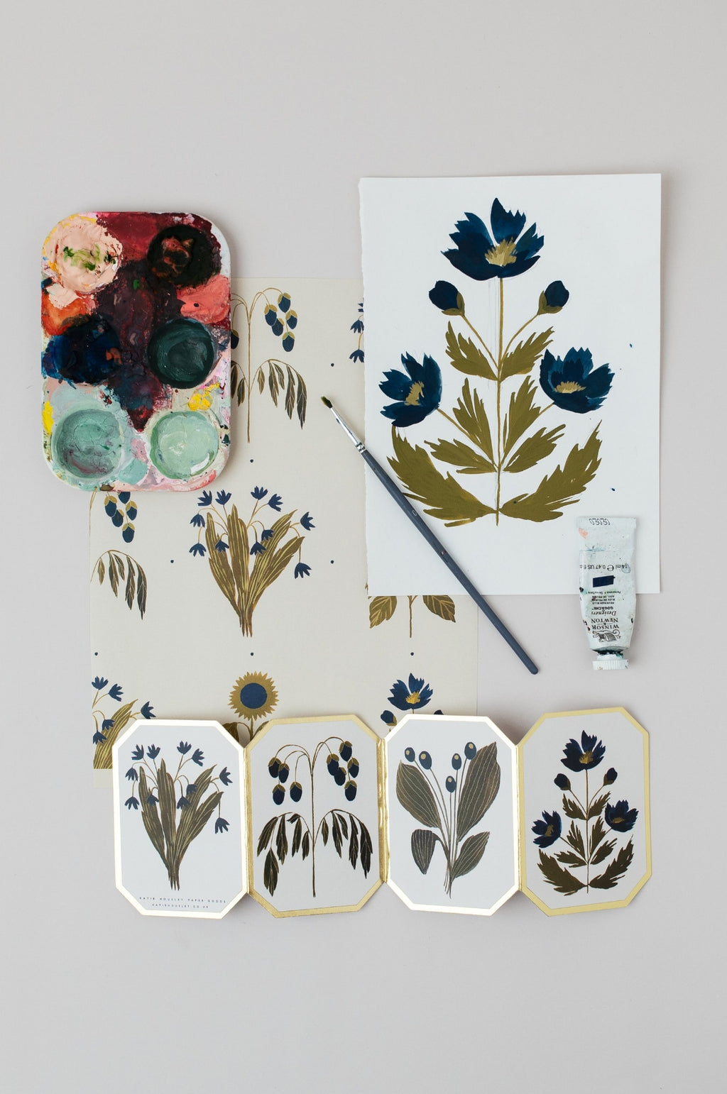 Concertina Botanical Blue Flower Die Cut Mini Card