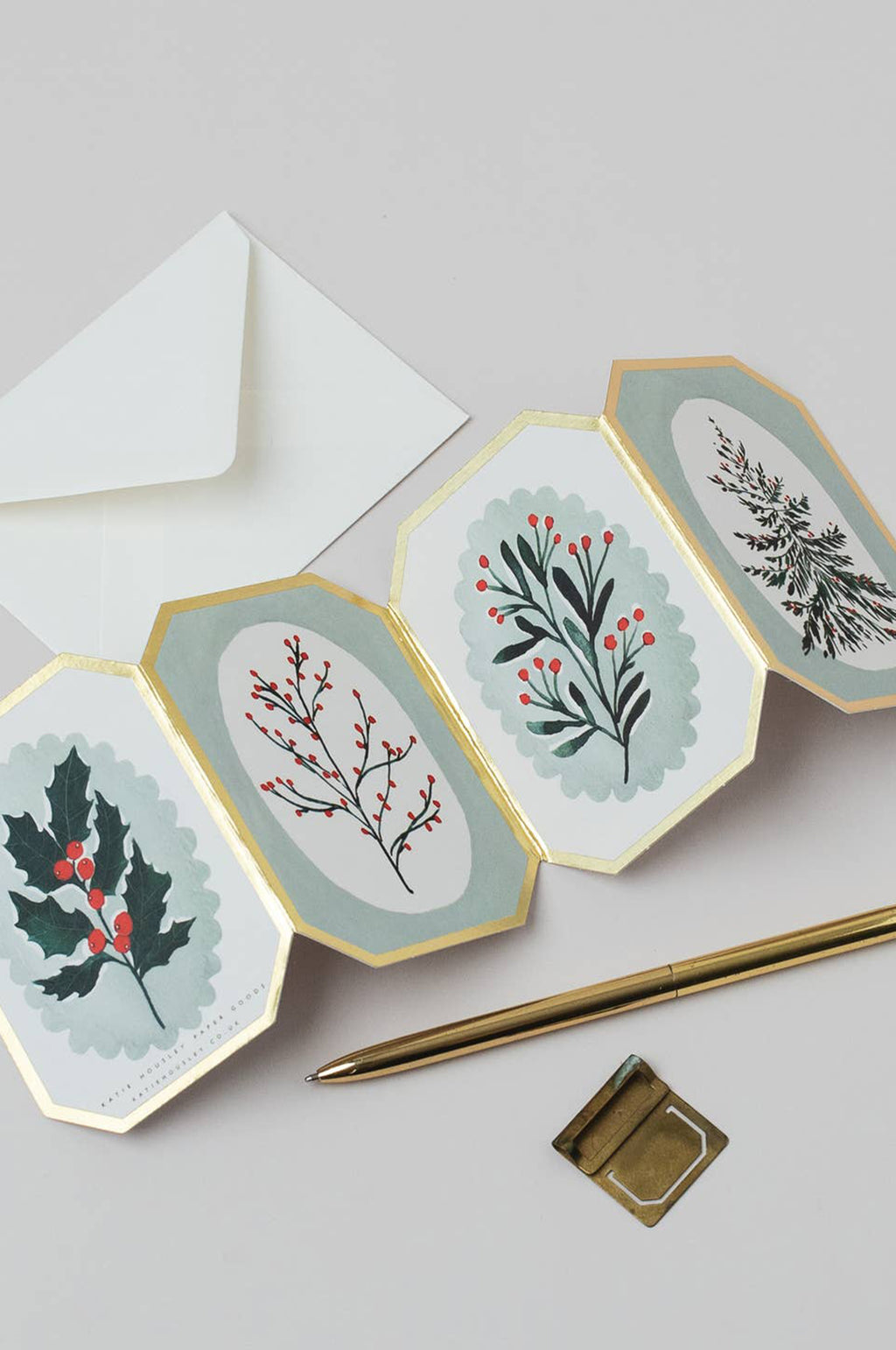Concertina Botanical Christmas Die Cut Mini Card