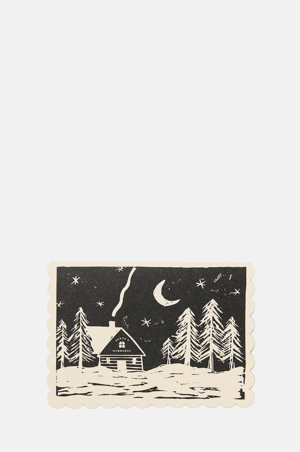 Katie Leamon Lino Cut Santas Workshop Card.