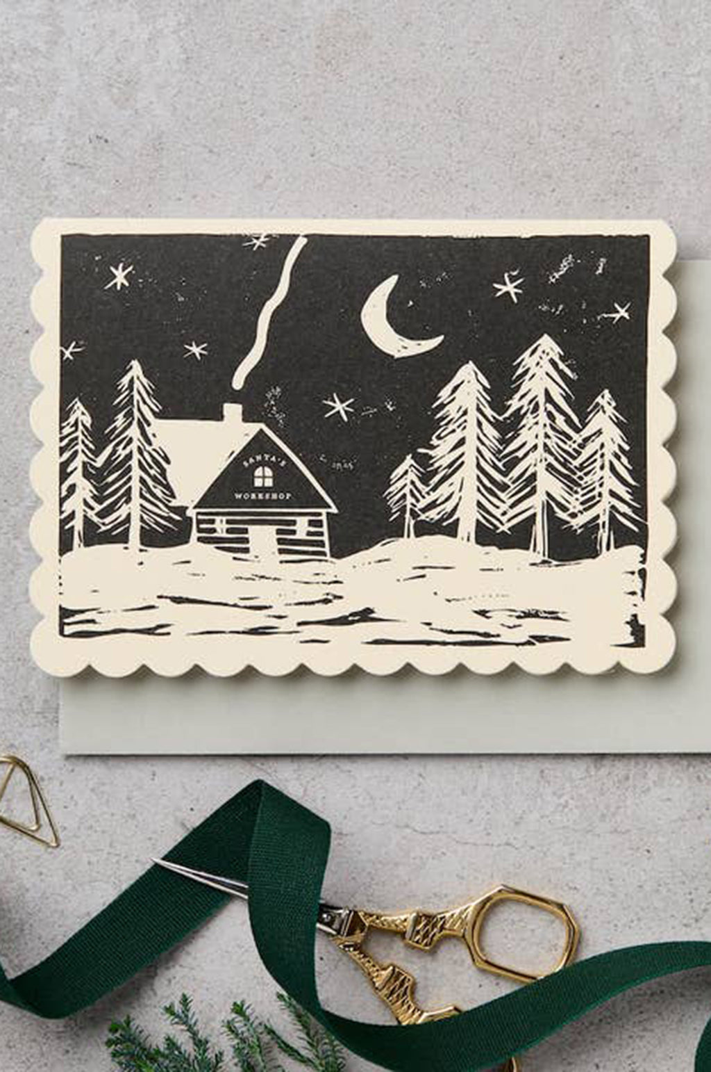Lino Cut Santa's Workshop Card
