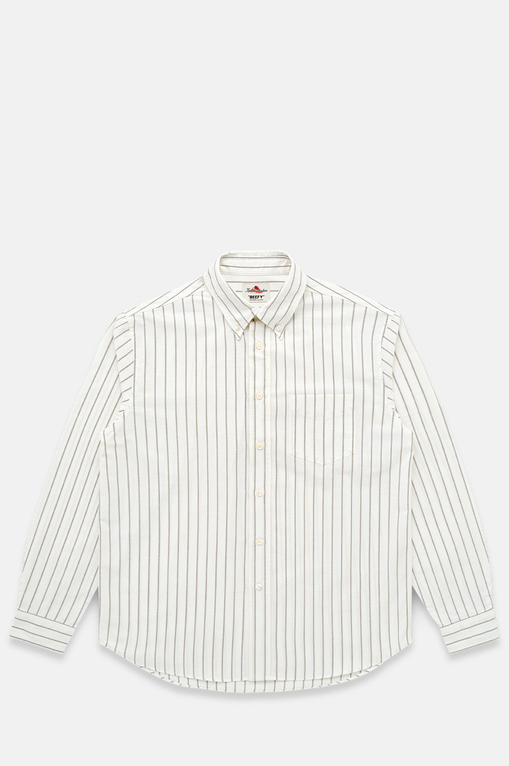 Knickerbocker Beefy Cotton Oxford Bone & Olive Stripe.