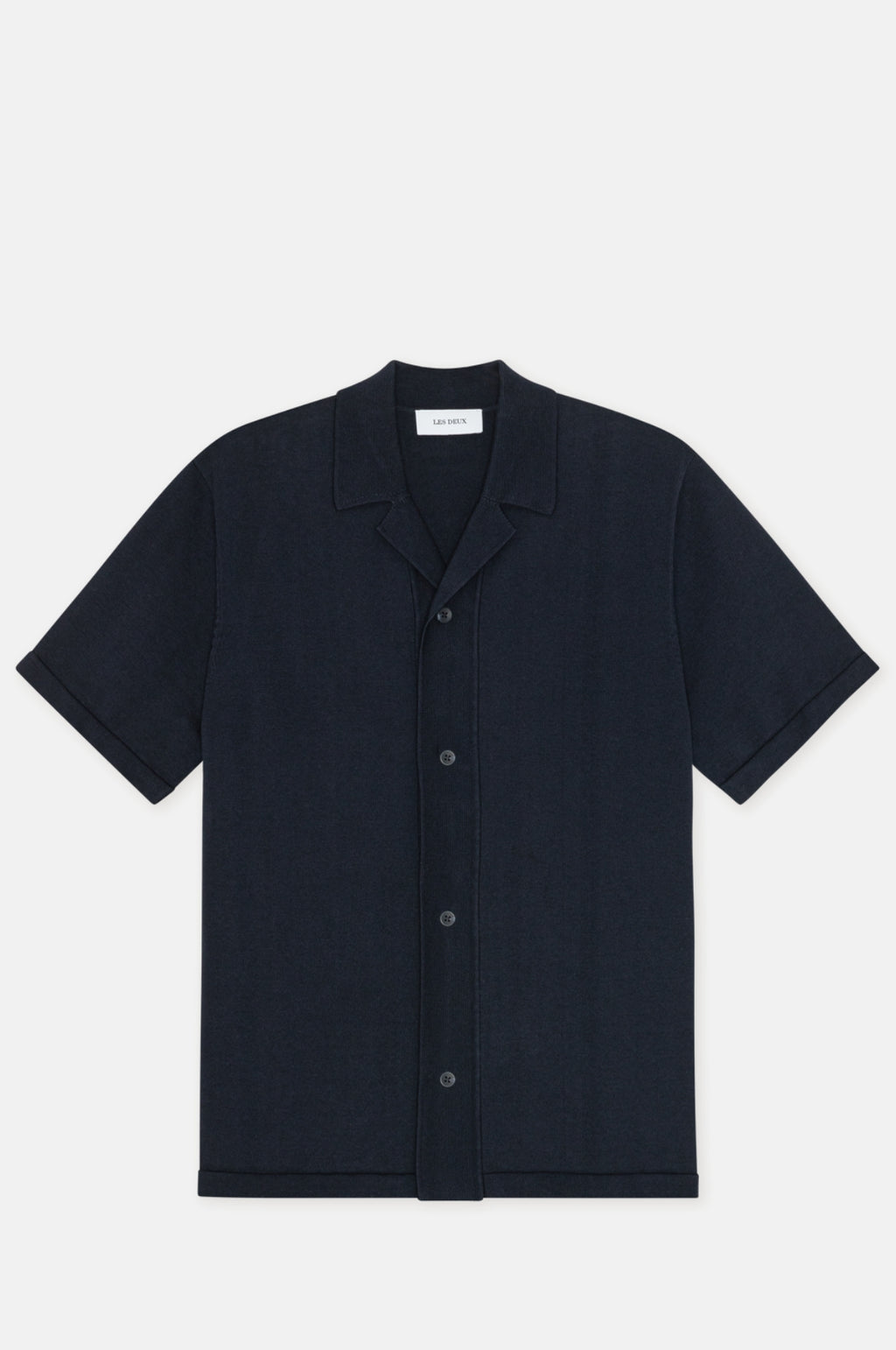 Les Deux Emmett Arabesque Knitted SS Shirt Dark Navy.