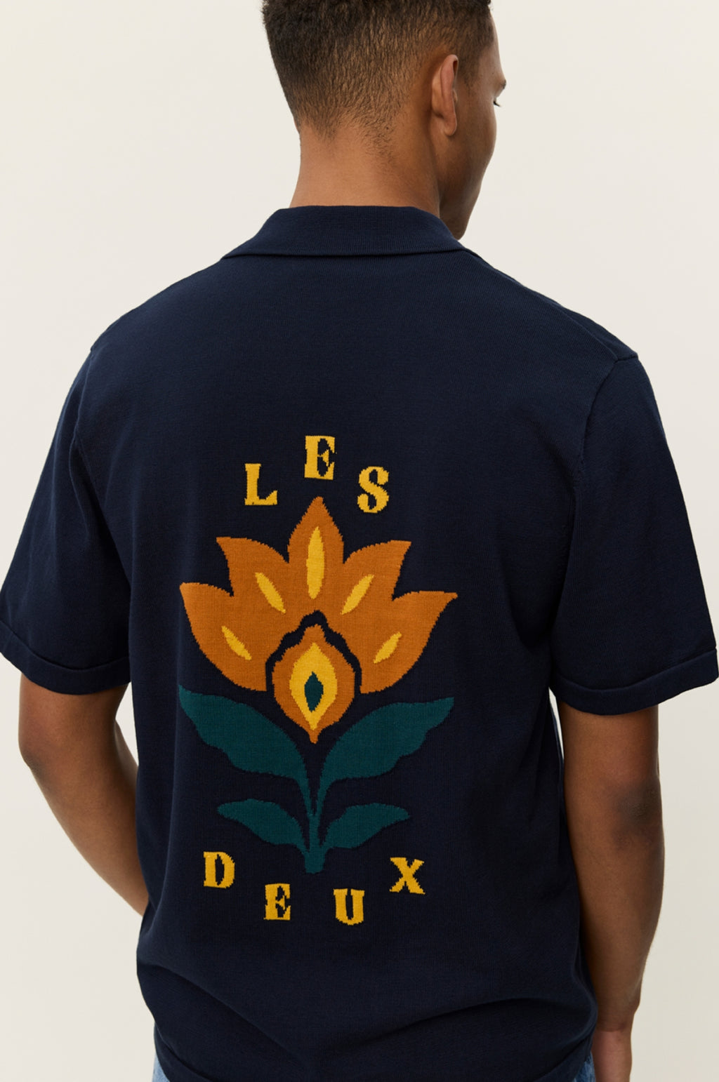 Emmett Arabesque Knitted SS Shirt Dark Navy