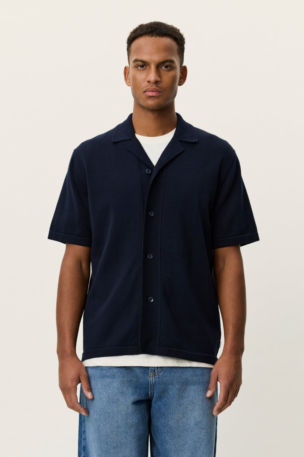 Emmett Arabesque Knitted SS Shirt Dark Navy