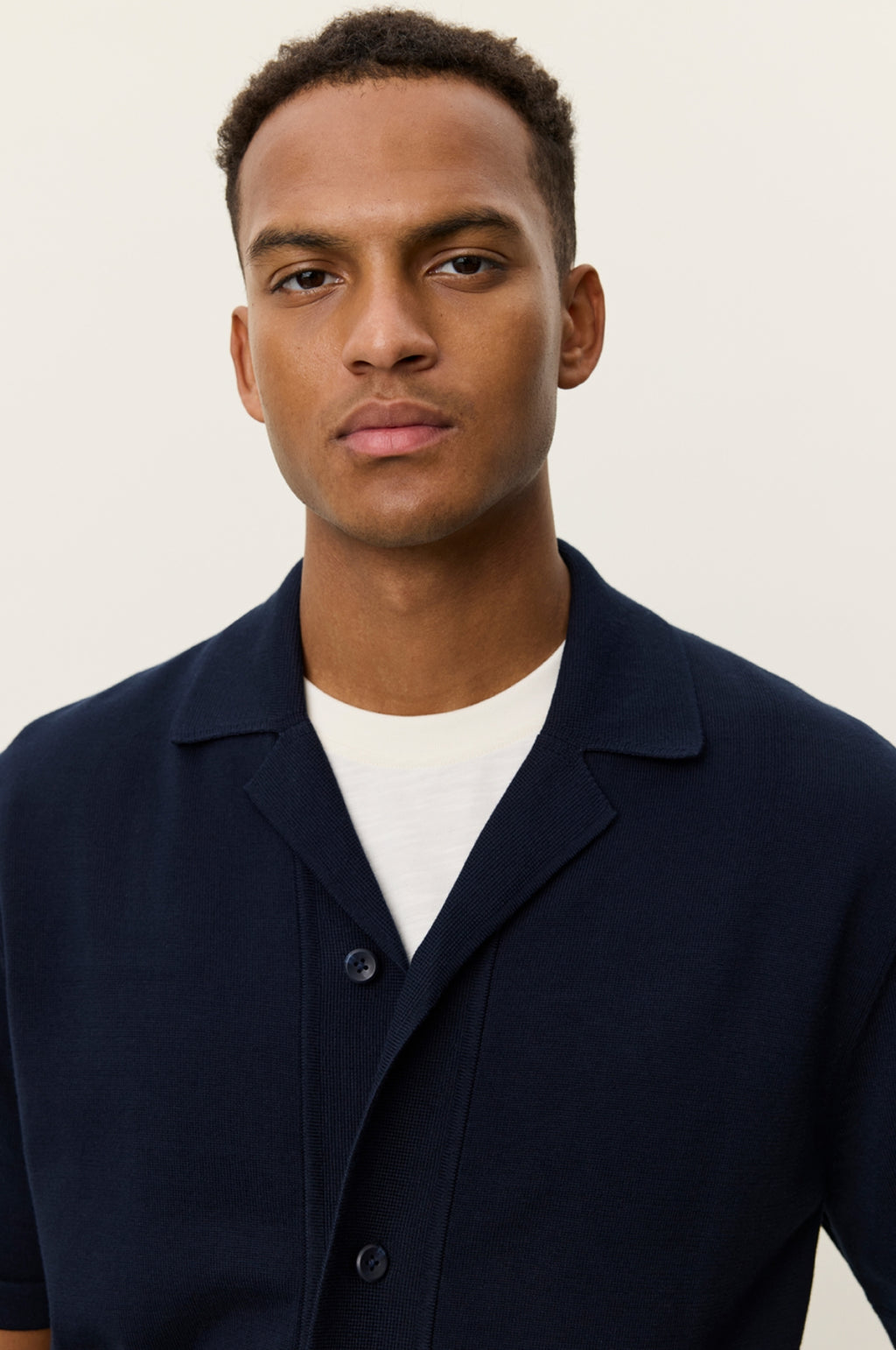 Emmett Arabesque Knitted SS Shirt Dark Navy