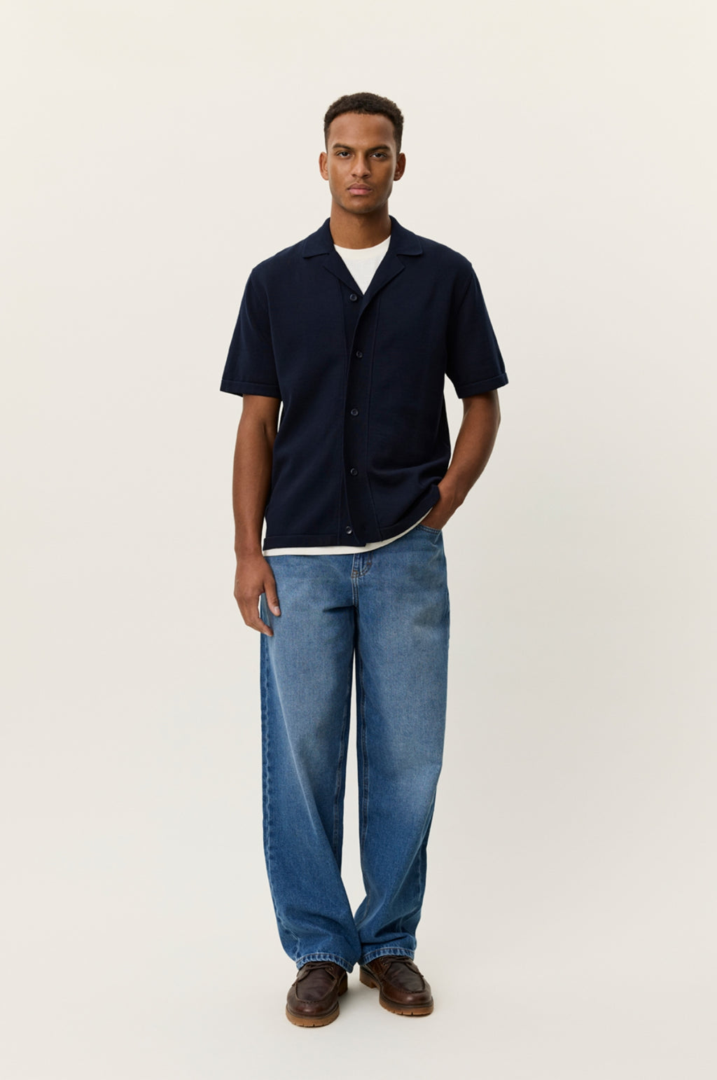 Emmett Arabesque Knitted SS Shirt Dark Navy