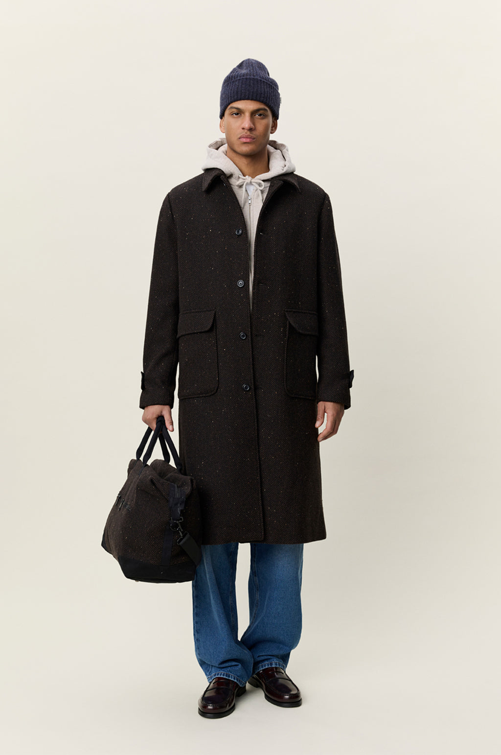 Herringbone Wool Coat Mole Brown