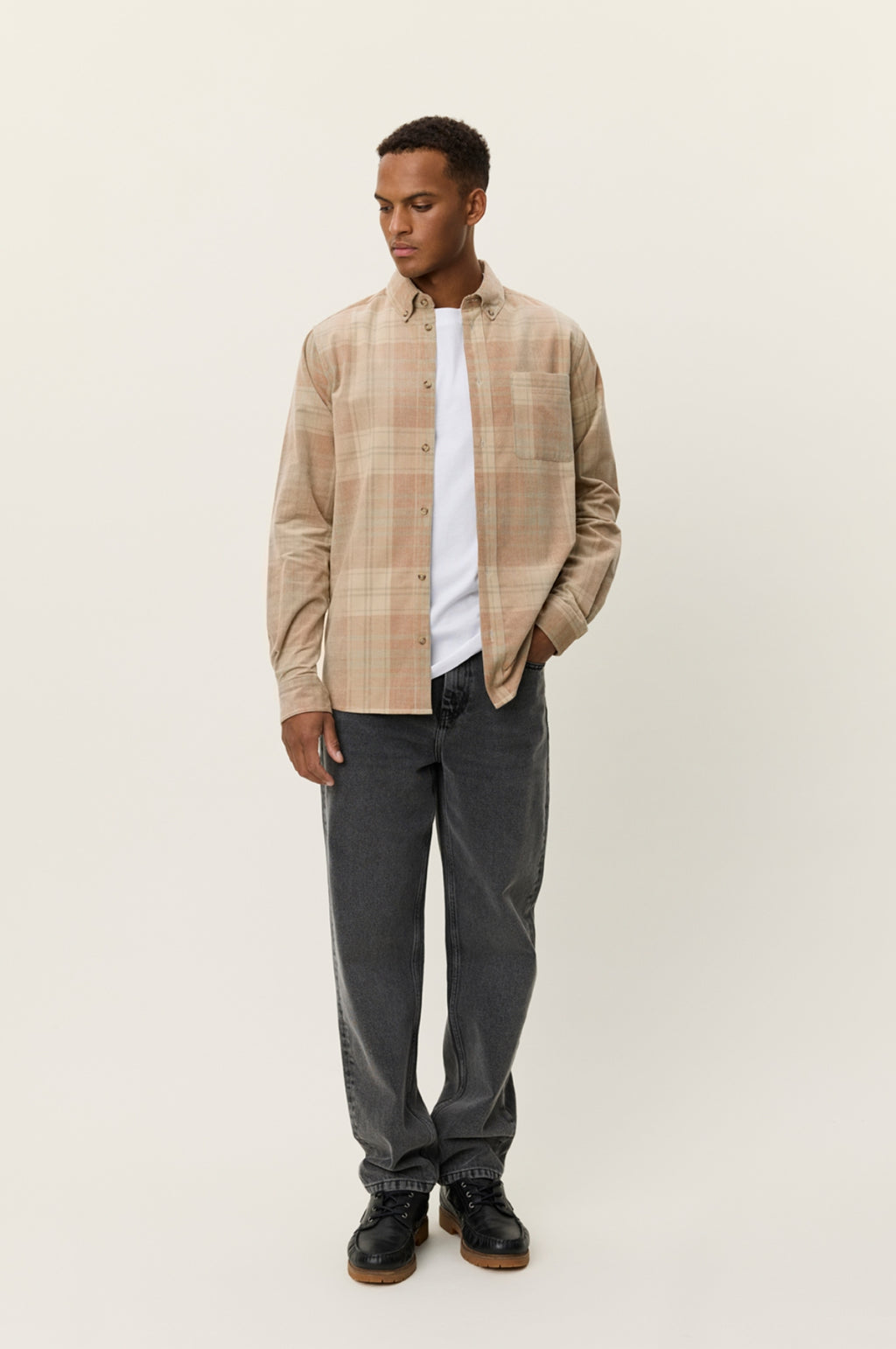 Kash Check Corduroy Shirt Dark Sand