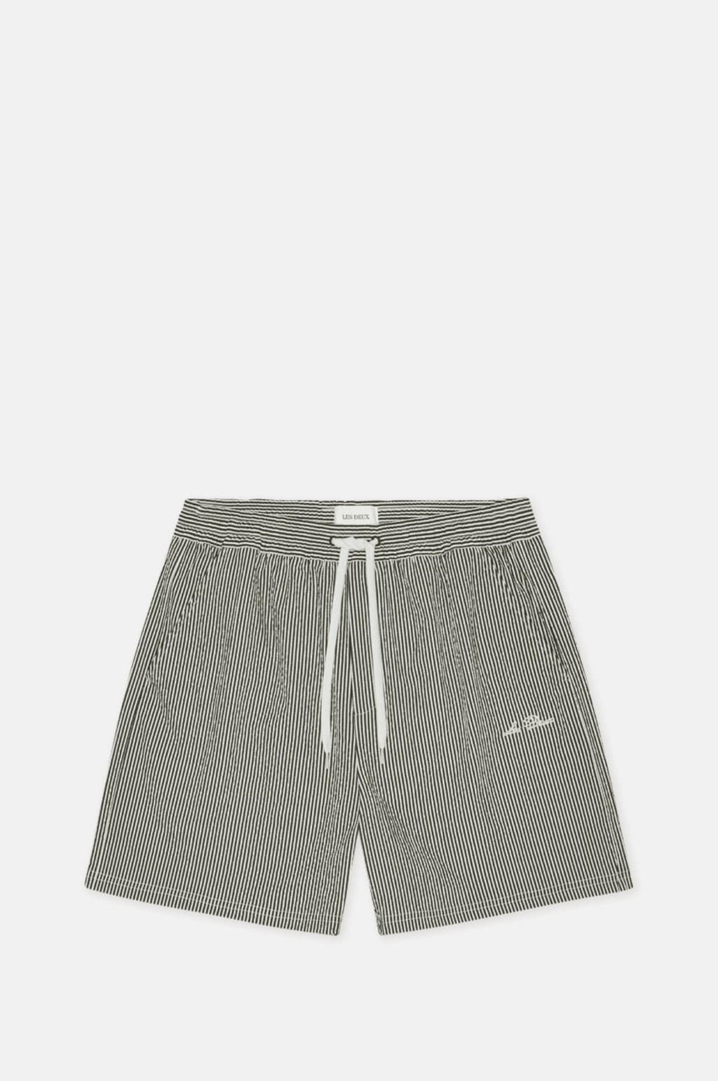 Les Deux Stan Stripe Seersucker Swim Shorts Black.